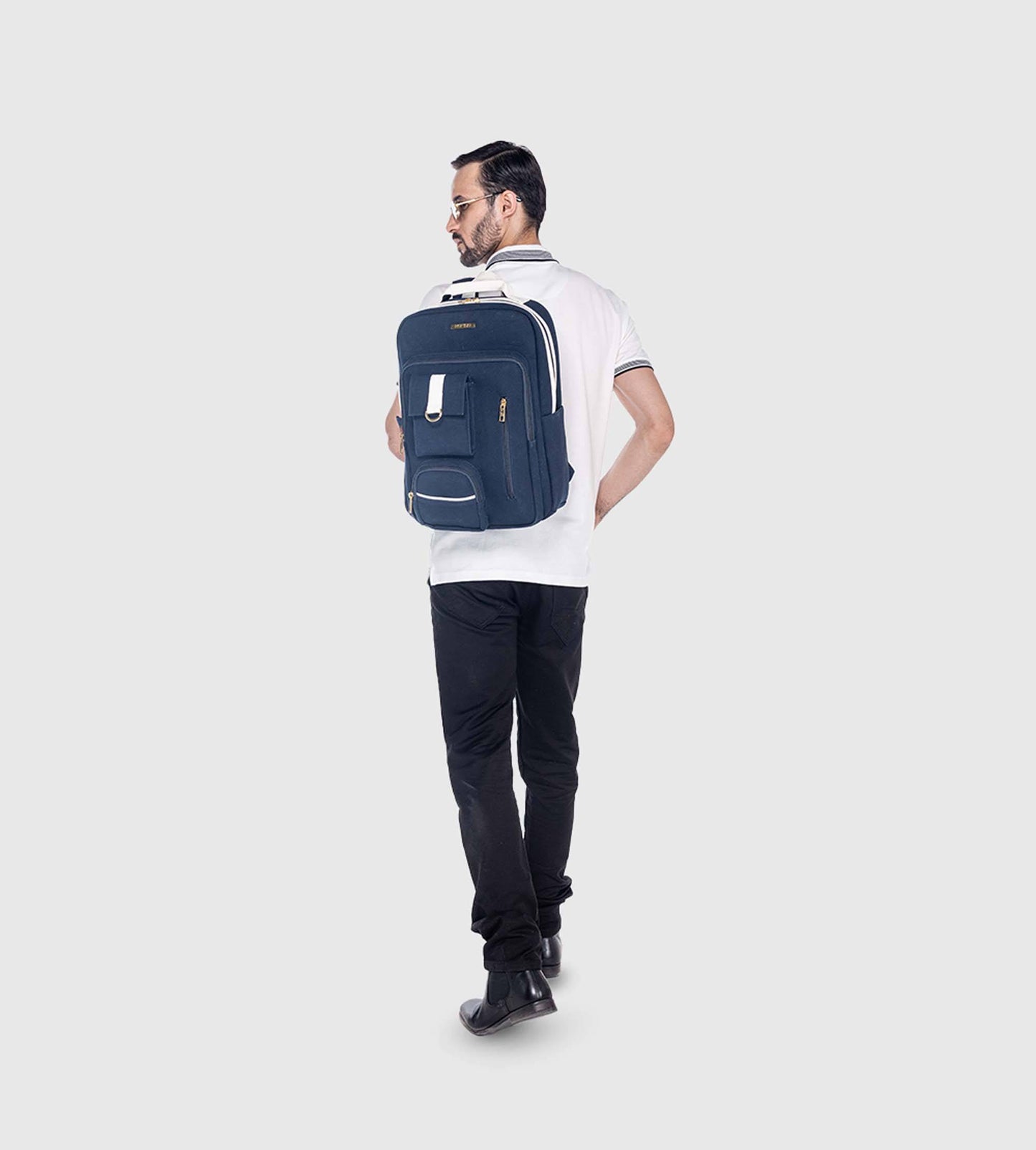 Nautical Navy Blue Canvas 16" Laptop Backpack